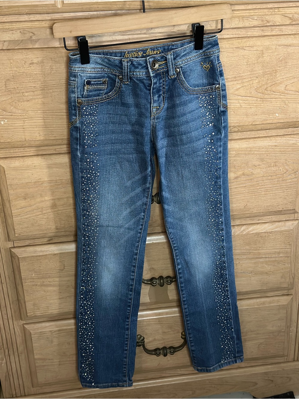 Justice Blue Jeans with Rhinestone Side Detail | Size 10 short